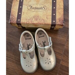 Footmates Sherry Pearl Gold Leather T-Strap Mary Jane Shoes Kids 8 M/W 2534